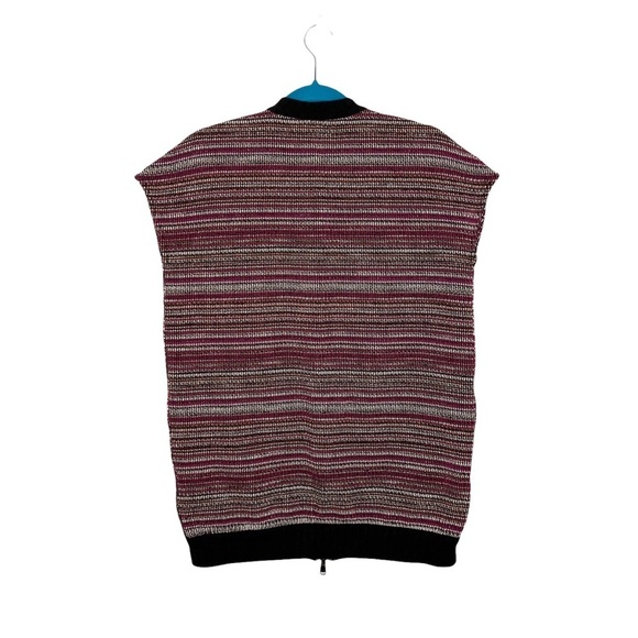 Woven Maroon, White & Black Striped Reversible Zipper Front Vest - Picture 5 of 12